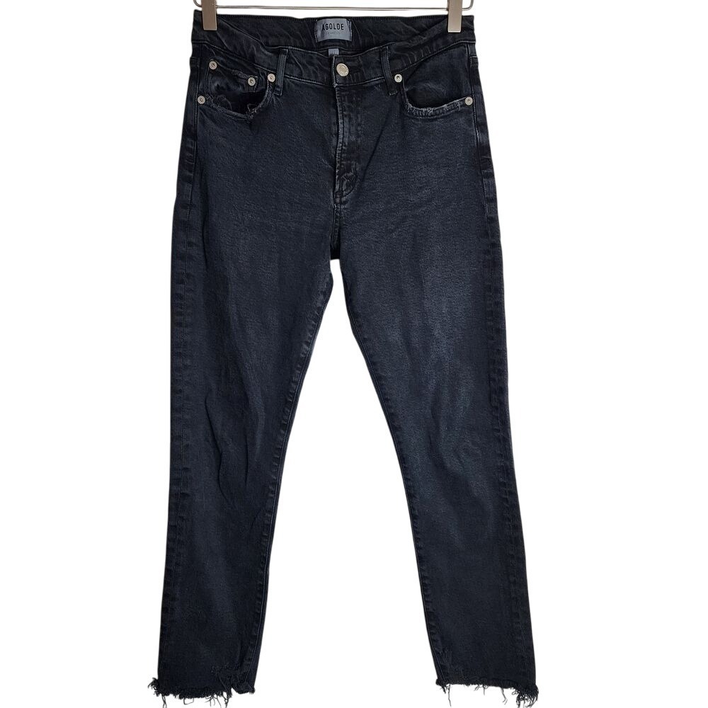 AGOLDE Toni Jeans‎ Women's 28 Midrise Straight Denim Pants Raw Hem Black